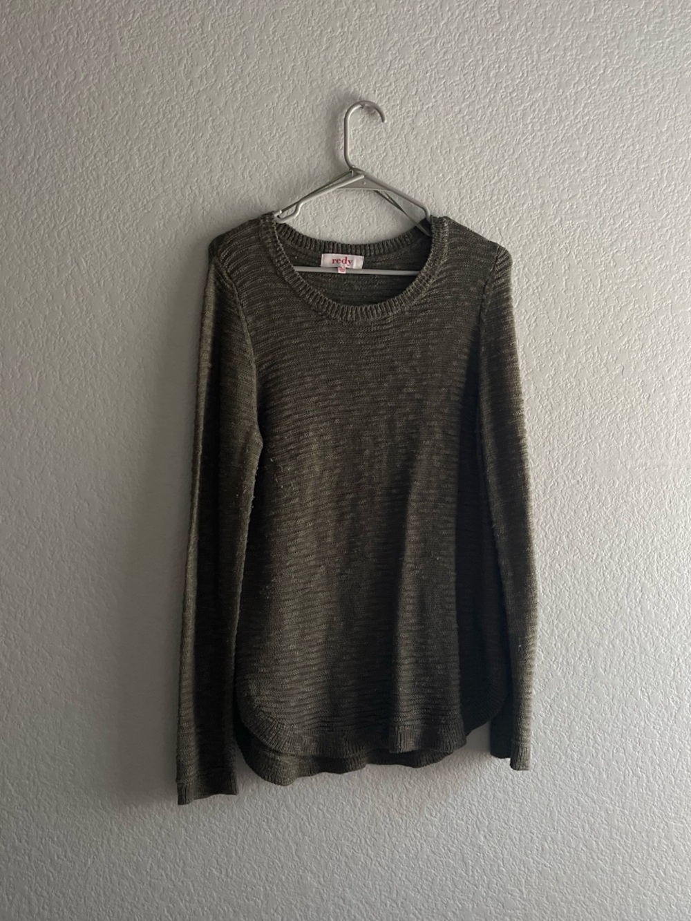 Olive Crewneck Ribbed Sweater - Casual Long Sleeve